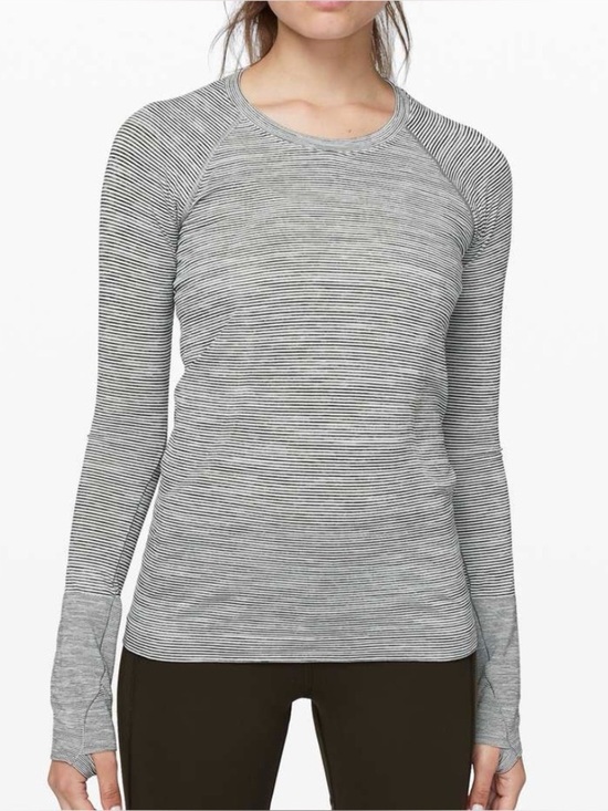 lululemon athletica Tops - LULULEMON SWIFTLY SPEED GRAY STRIPE LONG SLEEVE ATHLETIC SHIRT WOMENS SZ 4
